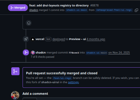 shadcn/ui merged PR